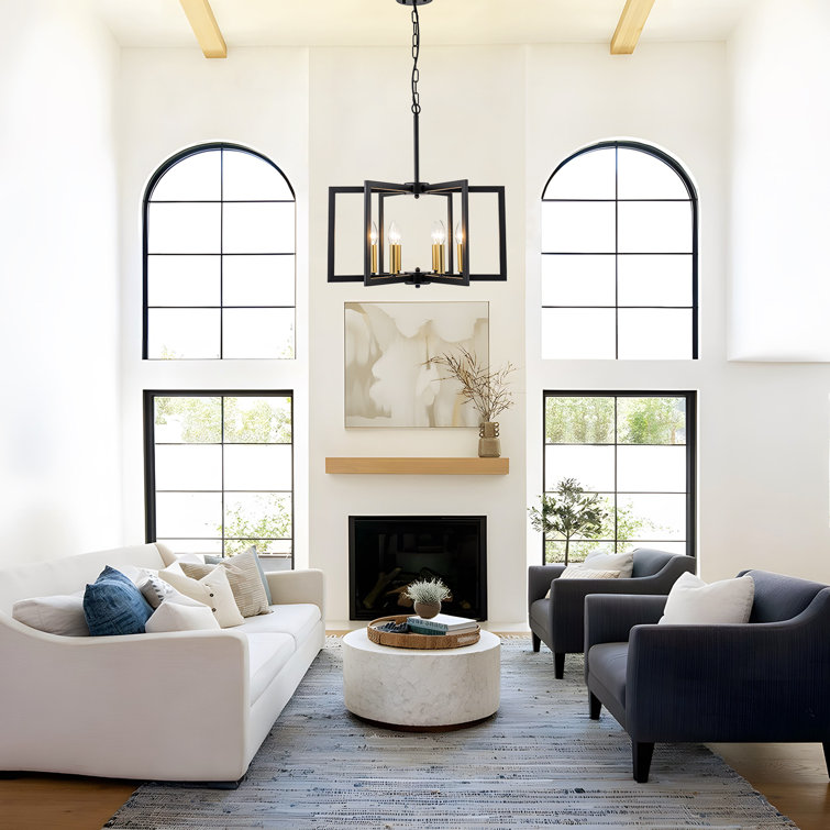 Black and Gold 6-Light Geometric Candle Chandelier
