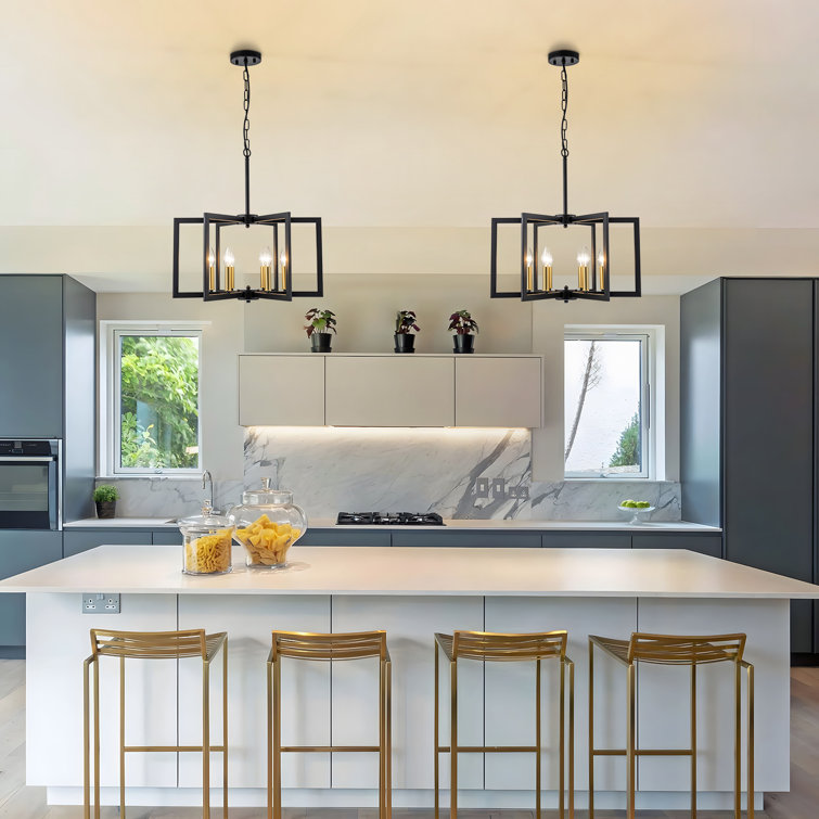 Black and Gold 6-Light Geometric Candle Chandelier