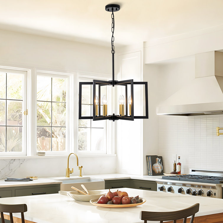 Black and Gold 6-Light Geometric Candle Chandelier