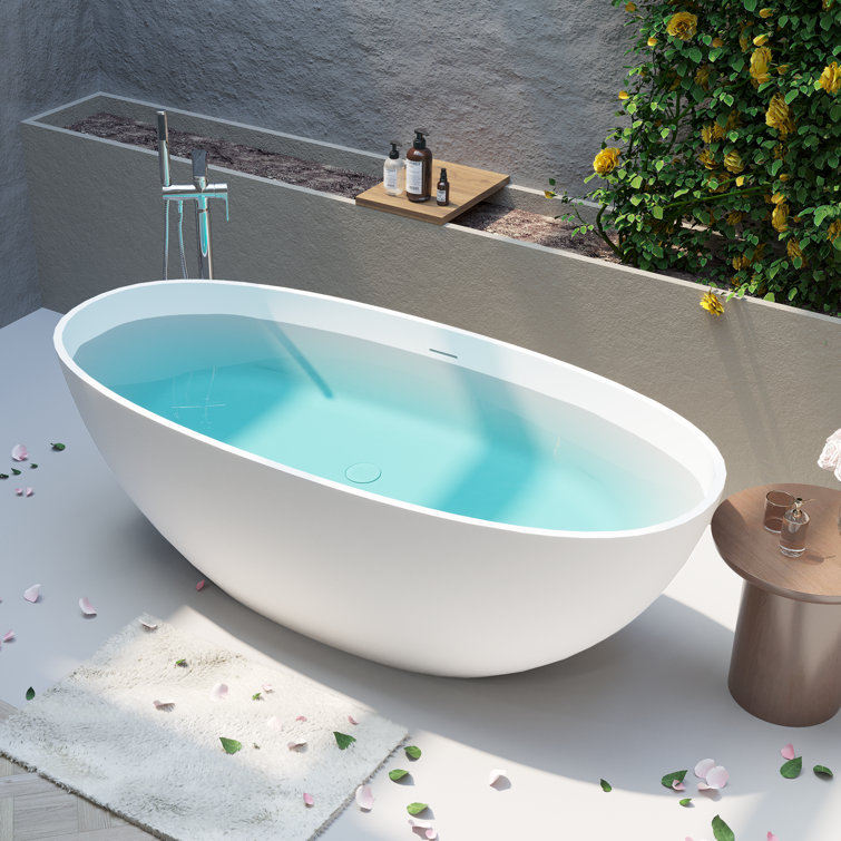 65" White Acrylic Freestanding Soaking Bathtub with Drain