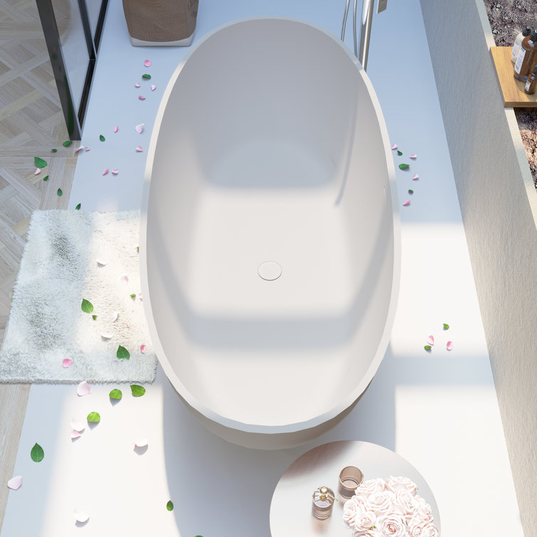 65" White Acrylic Freestanding Soaking Bathtub with Drain