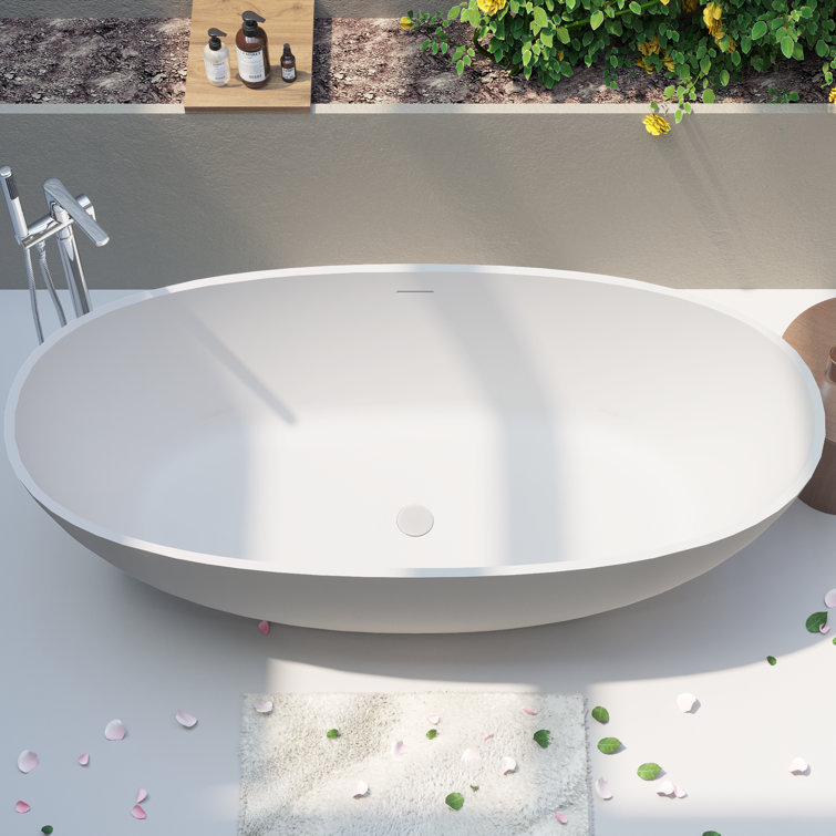 65" White Acrylic Freestanding Soaking Bathtub with Drain