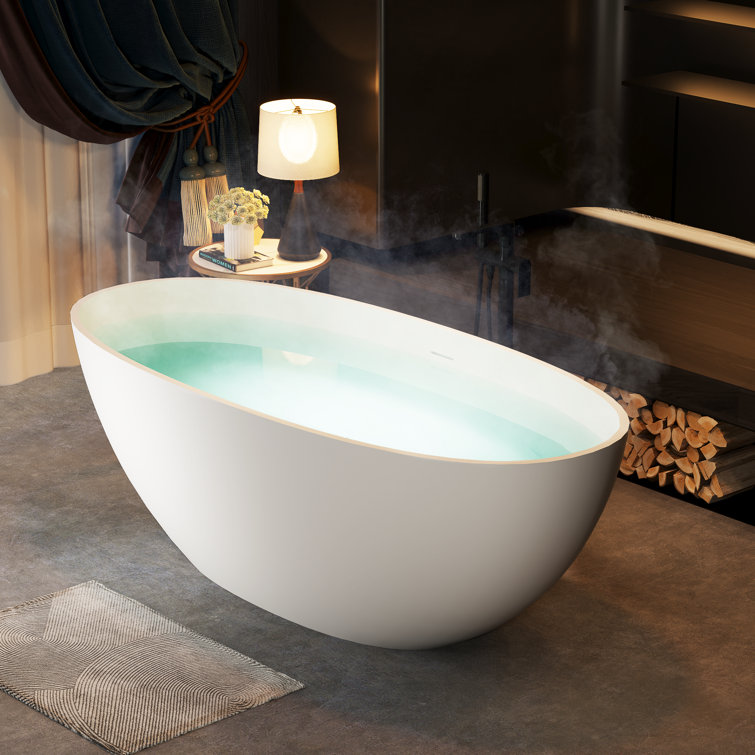65" White Acrylic Freestanding Soaking Bathtub with Drain