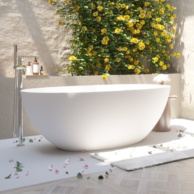 65" White Acrylic Freestanding Soaking Bathtub with Drain