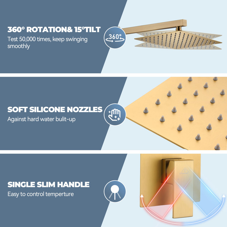 Brushed Gold 10 Inch Rain and Handheld Wall Mounted Shower System