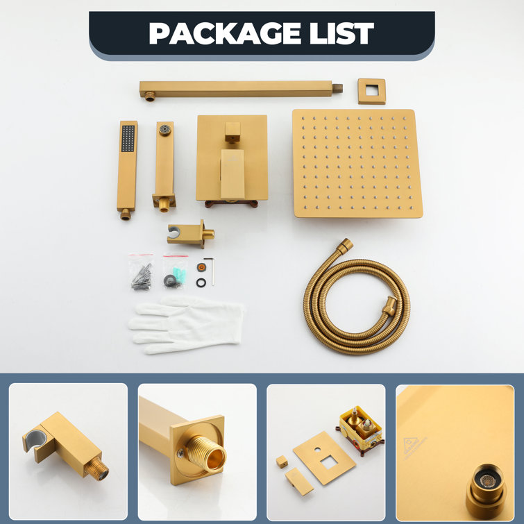 Brushed Gold 10 Inch Rain and Handheld Wall Mounted Shower System