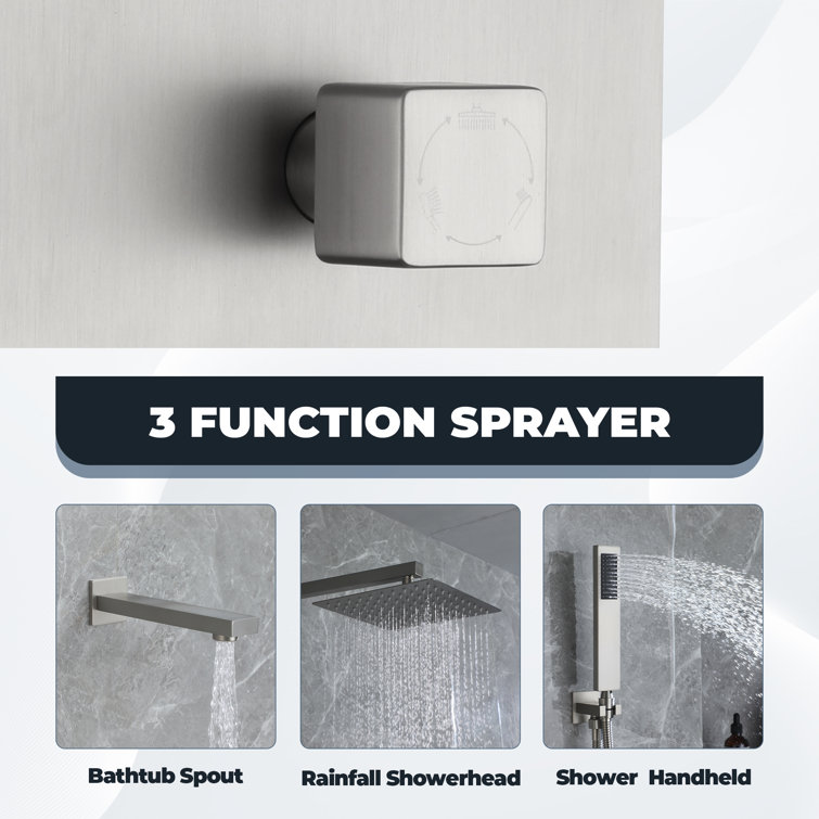 Brushed Nickel Square Multi-Head Wall Mounted Shower System
