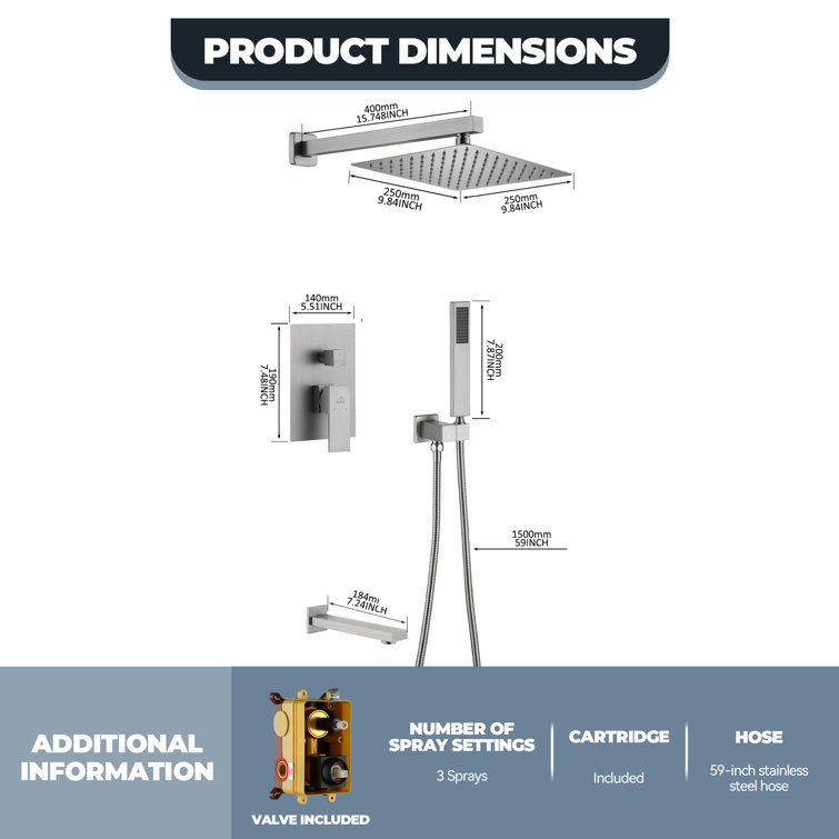 Brushed Nickel Square Multi-Head Wall Mounted Shower System