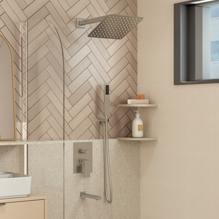 Brushed Nickel Square Multi-Head Wall Mounted Shower System