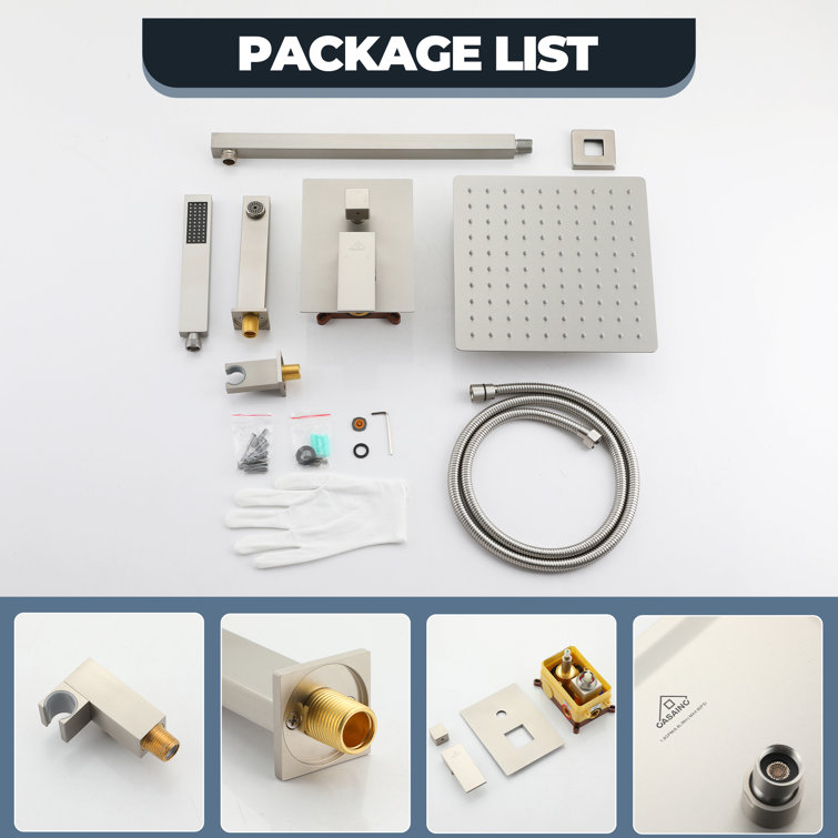 Brushed Nickel Square Multi-Head Wall Mounted Shower System