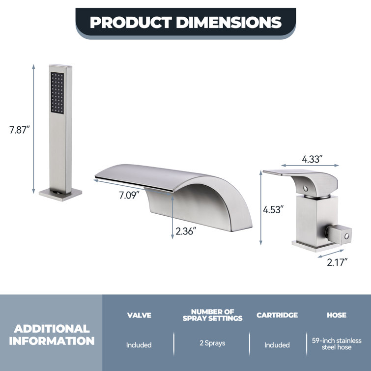 Brushed Nickel Waterfall Tub Faucet with Hand Shower