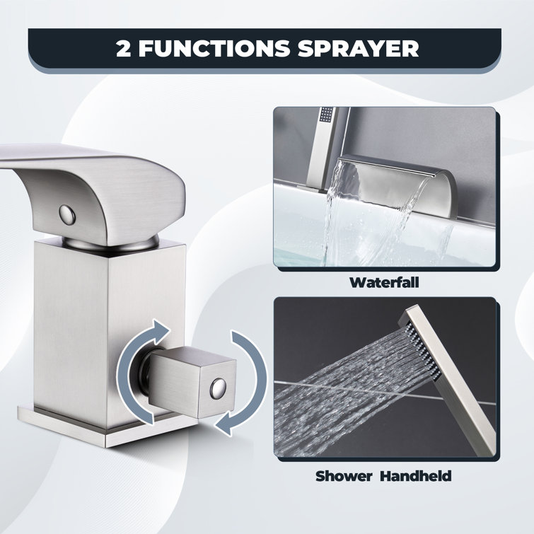 Brushed Nickel Waterfall Tub Faucet with Hand Shower