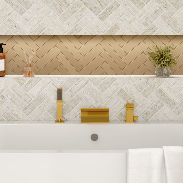 Gold Deck Mounted Waterfall Tub Faucet with Hand Shower