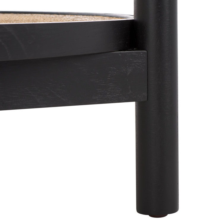 Karyna Black and Natural Elm Wood Rattan Glass Coffee Table with Storage