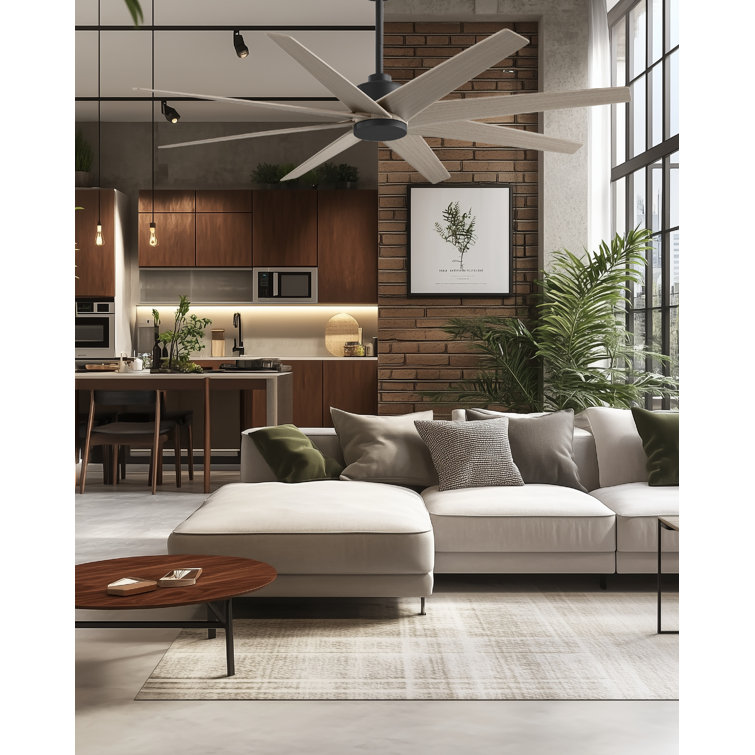 Matte Black and Gray Ash 8-Blade Ceiling Fan with Remote