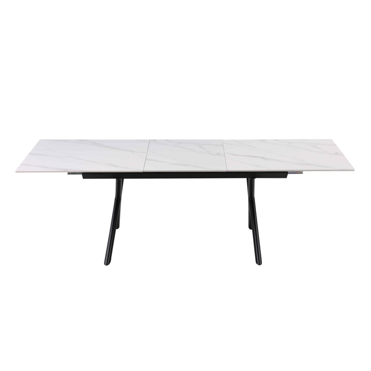 White Stone Top Extendable Dining Table with 4 Gray Upholstered Chairs