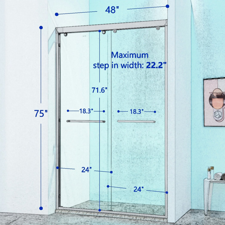 Chrome Aluminum Double Sliding Shower Door with Clear Tempered Glass