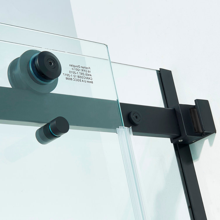 Matte Black Semi-Frameless Sliding Shower Door with Tempered Glass