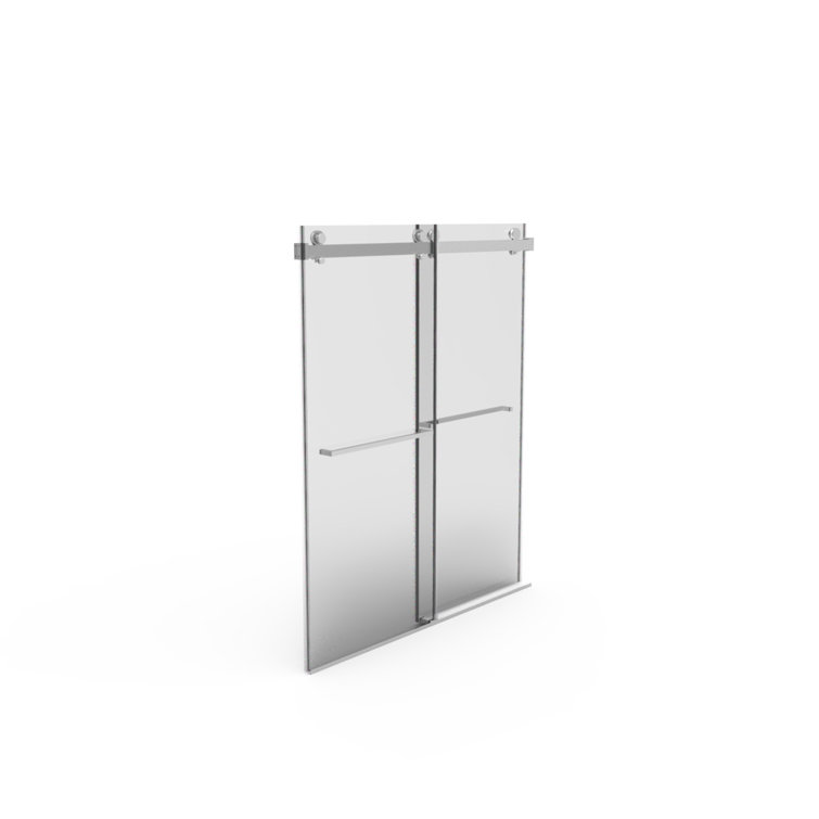 Brushed Nickel Frameless Double Sliding Shower Door with Clear Glass