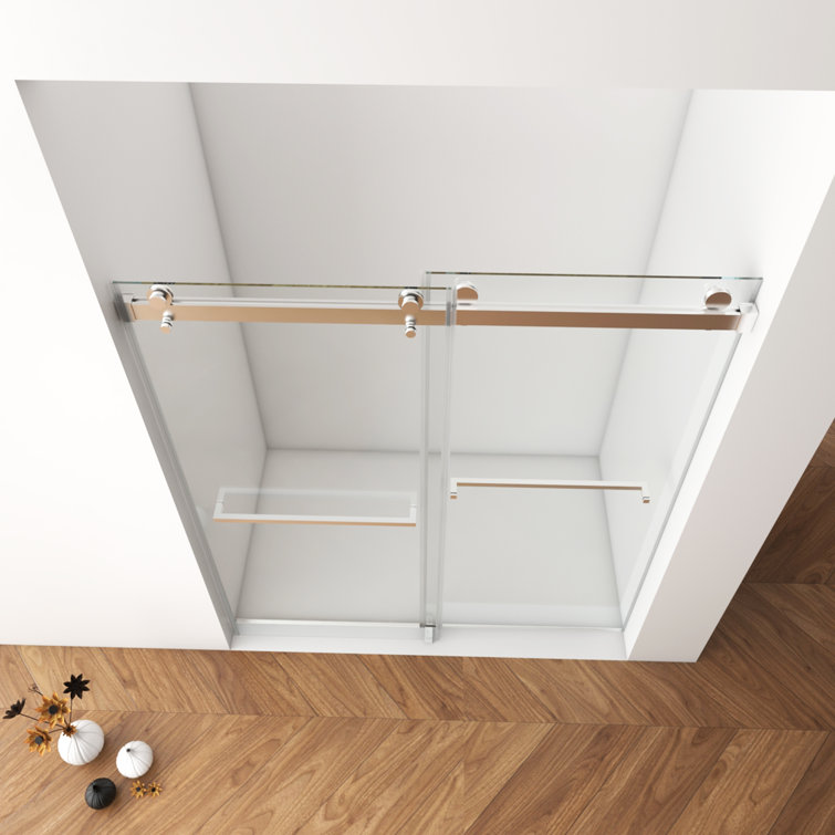 Brushed Nickel Frameless Double Sliding Shower Door with Clear Glass
