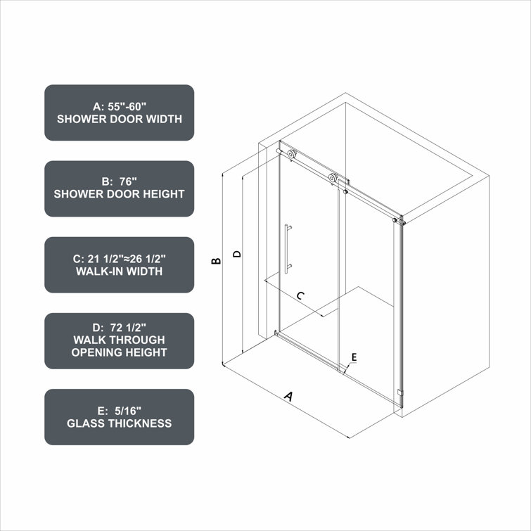 Frameless Glass Sliding Shower Door with Brushed Nickel Finish