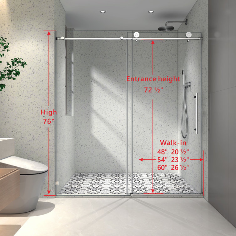 Frameless Glass Sliding Shower Door with Brushed Nickel Finish