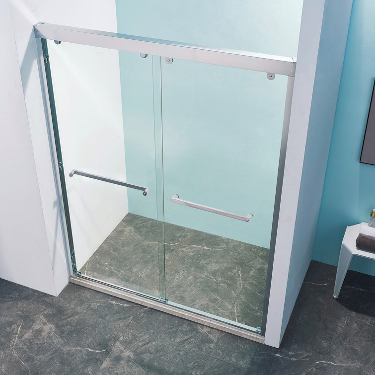 60" Chrome Frameless Double Sliding Shower Door with Clear Glass