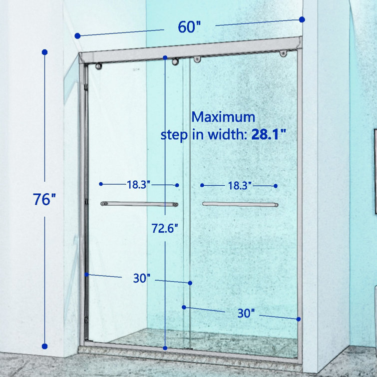 60" Chrome Frameless Double Sliding Shower Door with Clear Glass