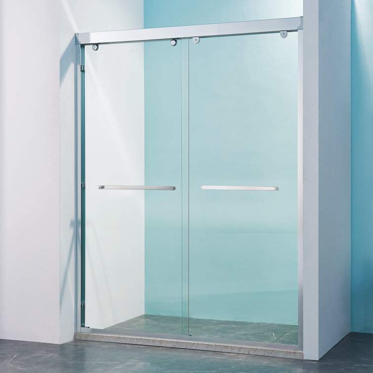 60" Chrome Frameless Double Sliding Shower Door with Clear Glass