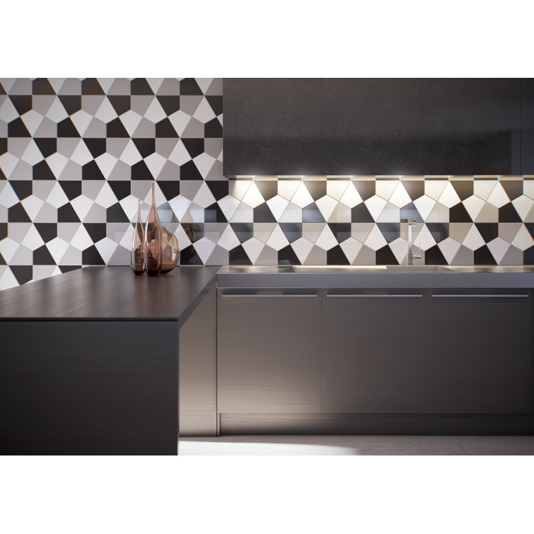 Skite Glossy White Diamond Ceramic Wall Tile, 6.3'' x 7.27''