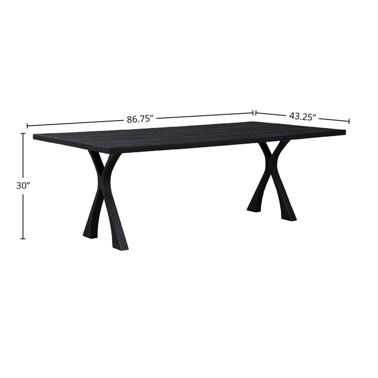 Black Solid Oak Rectangular Dining Table with Wishbone Legs