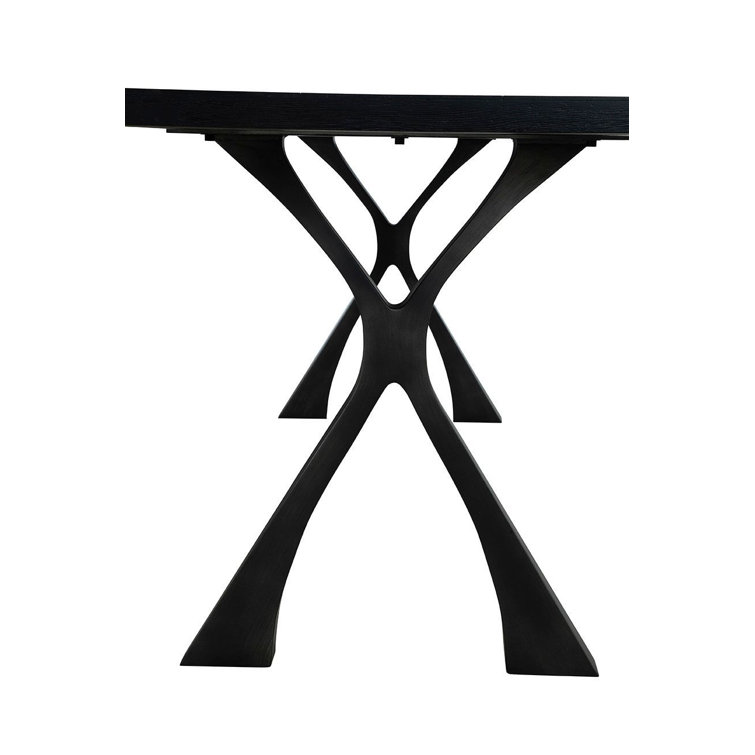 Black Solid Oak Rectangular Dining Table with Wishbone Legs