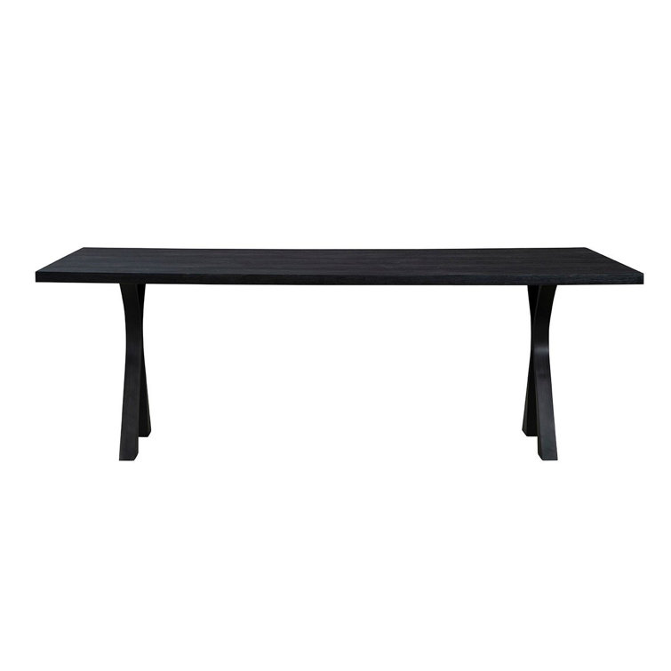 Black Solid Oak Rectangular Dining Table with Wishbone Legs