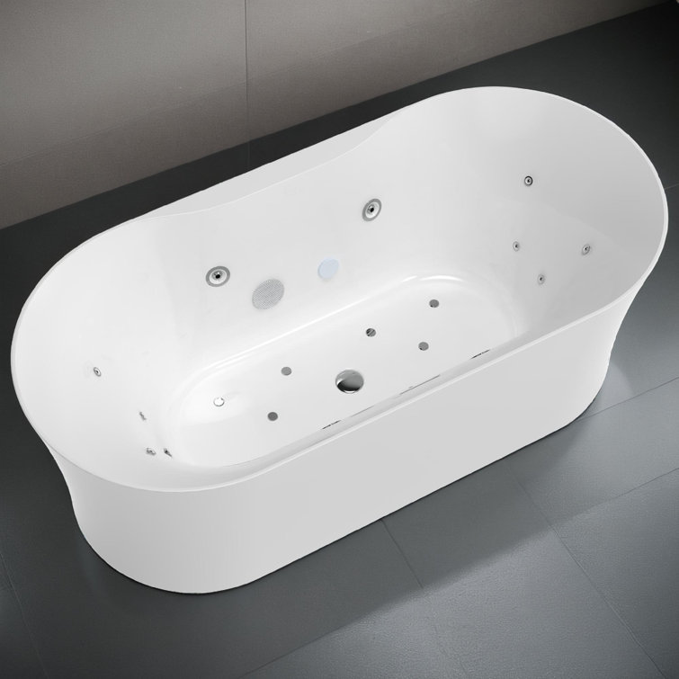 67-Inch White Acrylic Freestanding Whirlpool Bathtub with Chromotherapy