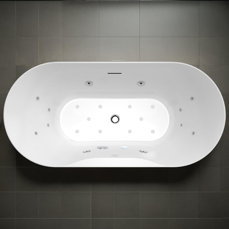 67-Inch White Acrylic Freestanding Whirlpool Bathtub with Chromotherapy
