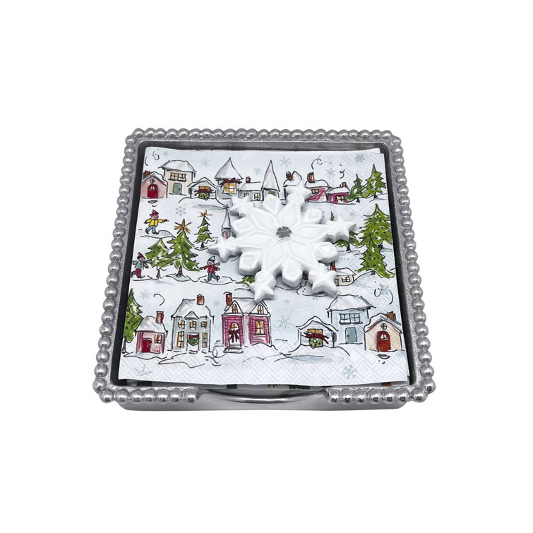 White Snowflake Beaded Recycled Aluminum Napkin Box