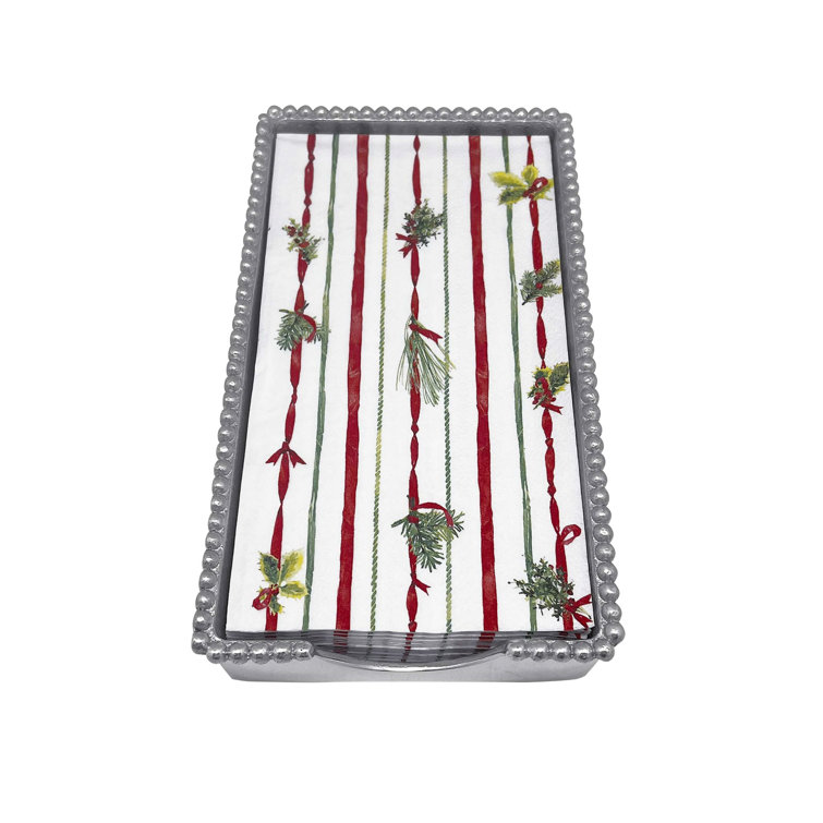 Festive Beaded Aluminum Guest Towel Holder with Ribbon Napkin