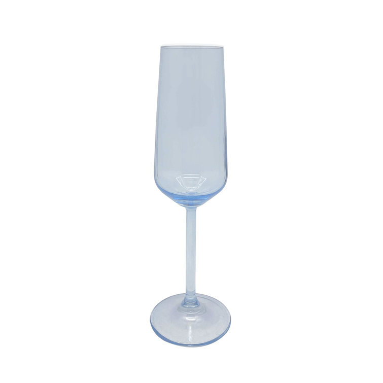 Light Blue Glass Champagne Flute Set with White Rim, 8oz, Set of 4