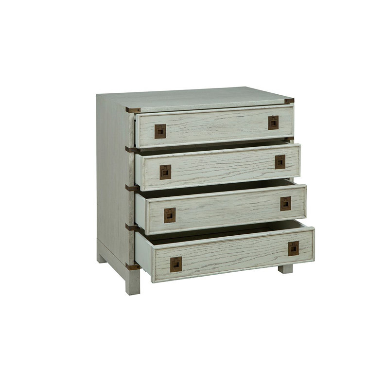 Smokey White Oak 4-Drawer Dresser with Brass Accents