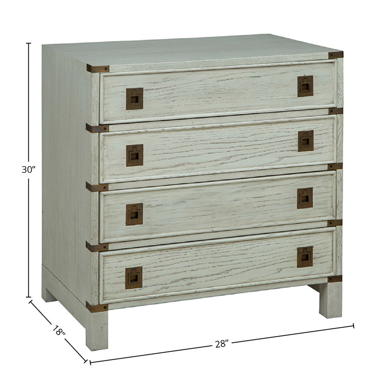 Smokey White Oak 4-Drawer Dresser with Brass Accents