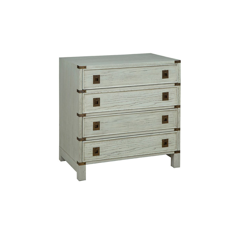 Smokey White Oak 4-Drawer Dresser with Brass Accents