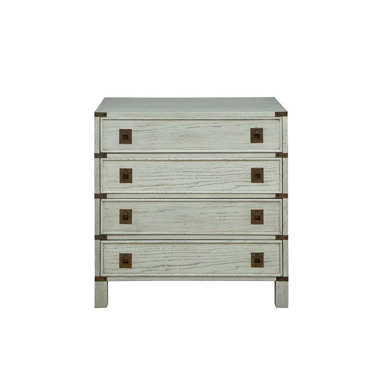 Smokey White Oak 4-Drawer Dresser with Brass Accents