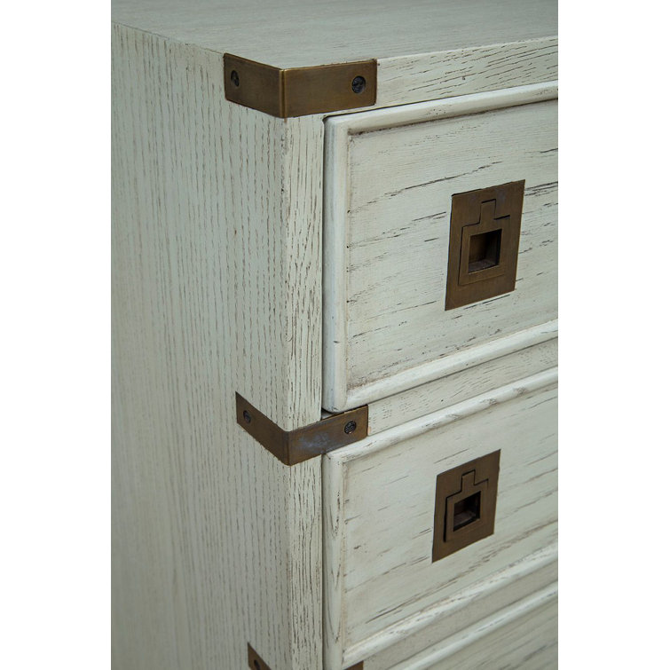 Smokey White Oak 4-Drawer Dresser with Brass Accents
