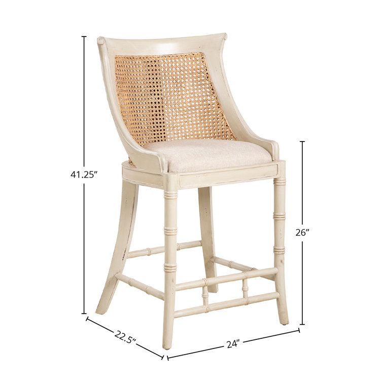 Cream Mahogany Counter Stool with Woven Back and Linen Cushion