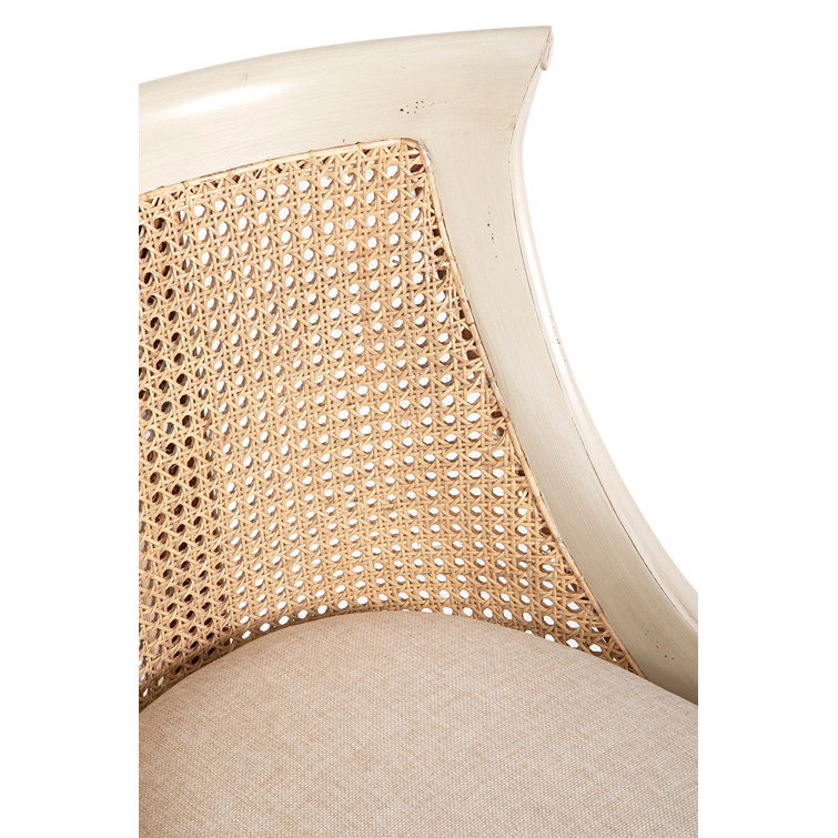 Cream Mahogany Counter Stool with Woven Back and Linen Cushion