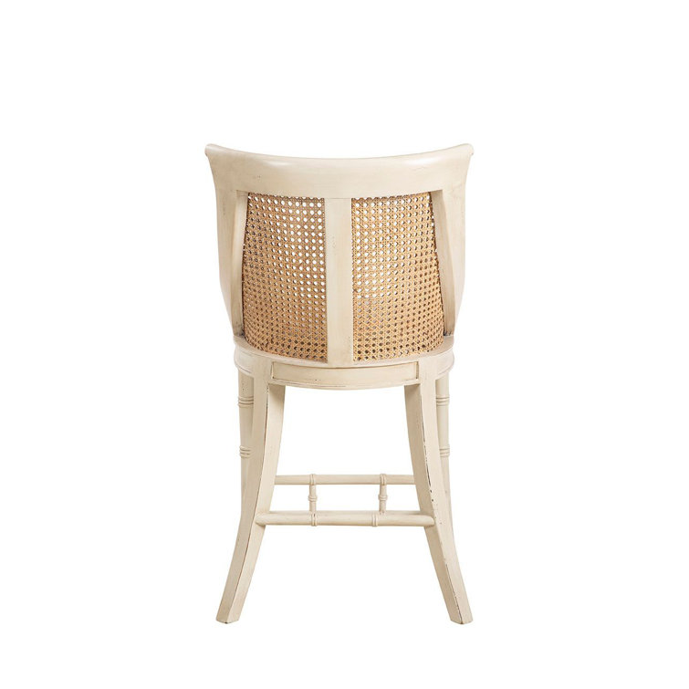 Cream Mahogany Counter Stool with Woven Back and Linen Cushion