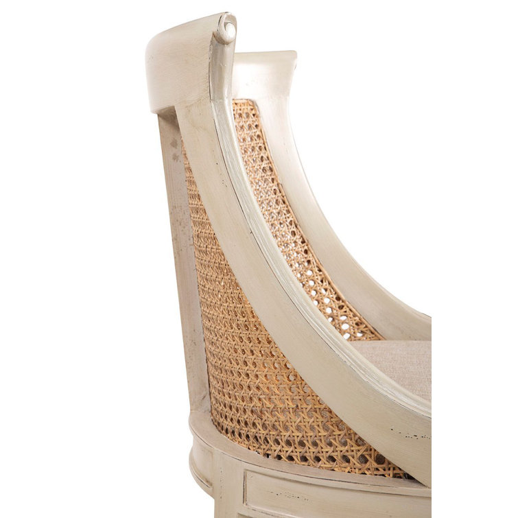 Cream Mahogany Counter Stool with Woven Back and Linen Cushion