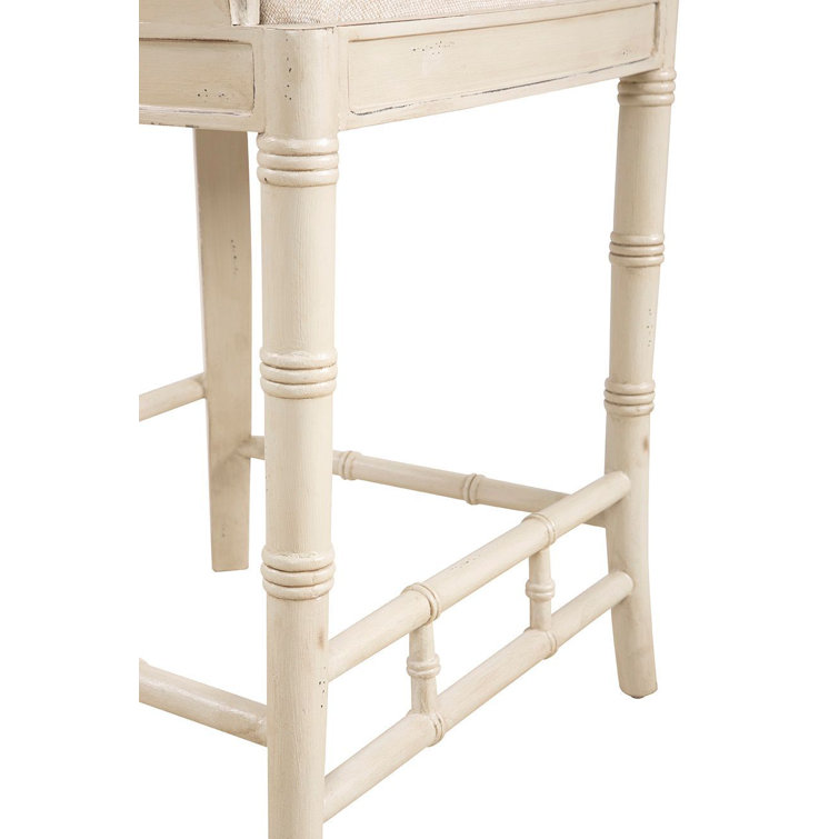 Cream Mahogany Counter Stool with Woven Back and Linen Cushion