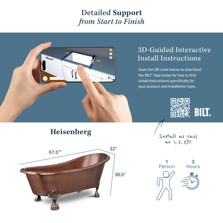 Heisenberg Antique Copper Freestanding Clawfoot Bathtub with Bronze Feet