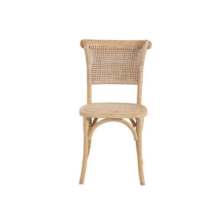 Beige Oak Wood and Cane Coastal Side Chair